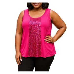 George Plus Size 2X Tank Top Pink Sequin Detail Scoop Neck Lightweight